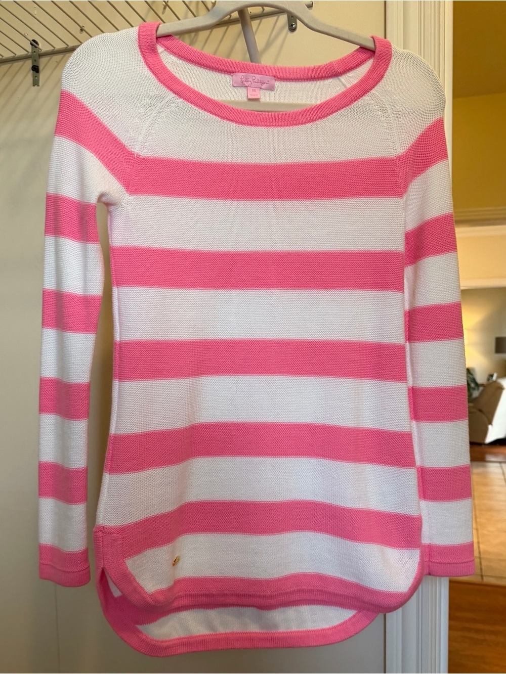Lilly Pulitzer Pink and White Striped Scoop Neck Sweater